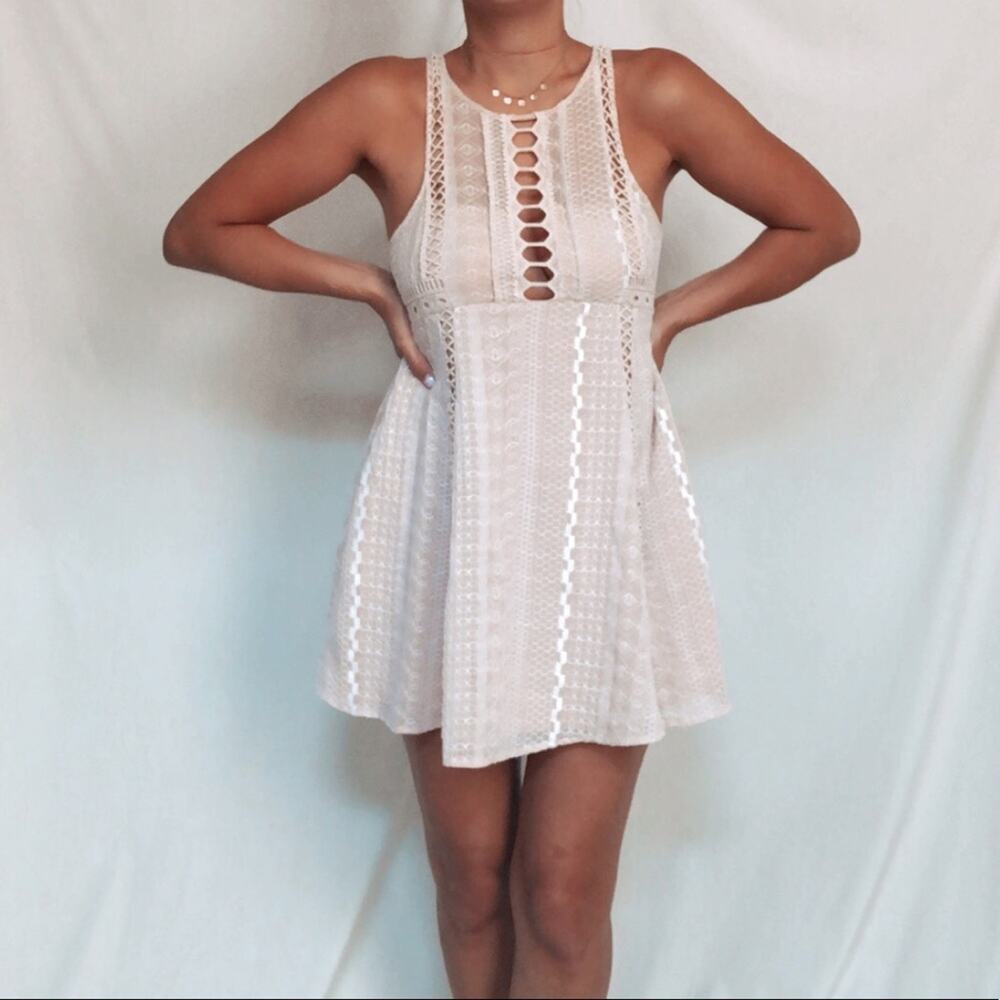 Free People Tan/white Mini Summer Dress